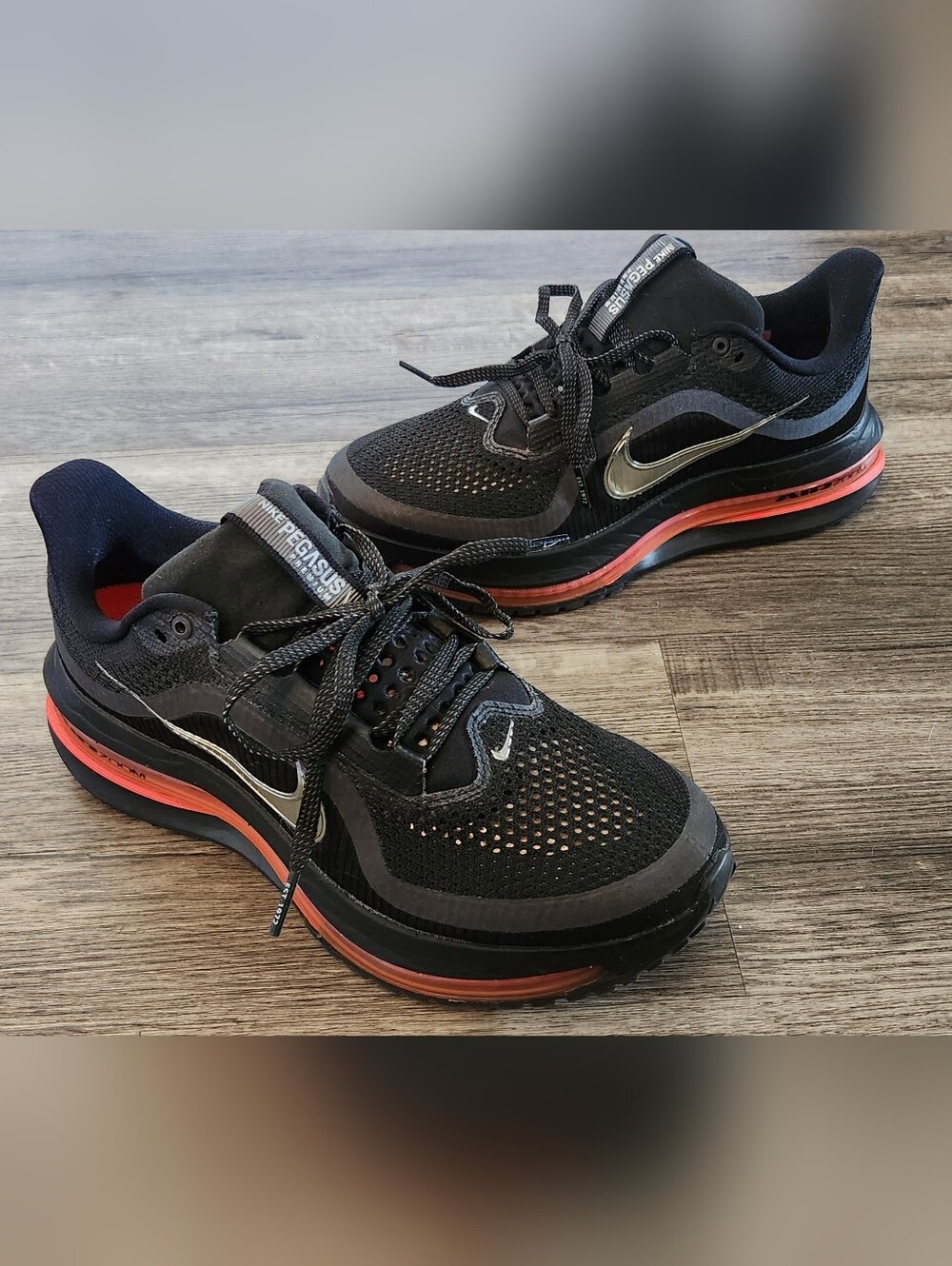 **XCLNT** Nike Air Zoom Pegasus Premium Sz 9 Black Crimson Metallic Silver $210